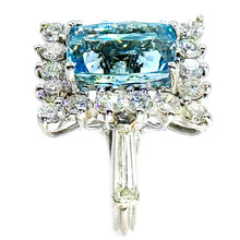 $12800 7.60Ct White Gold Cushion Cut Aquamarine and Diamond Antique Ring 14Kt