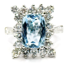 $12800 7.60Ct White Gold Cushion Cut Aquamarine and Diamond Antique Ring 14Kt