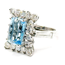 $12800 7.60Ct White Gold Cushion Cut Aquamarine and Diamond Antique Ring 14Kt