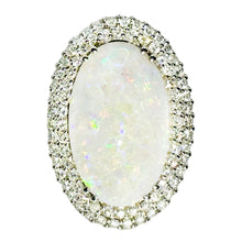 $12500 27Ct White Gold Oval Opal and Two Row Diamonds Cocktail Ring 14Kt