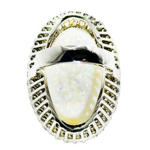 $12500 27Ct White Gold Oval Opal and Two Row Diamonds Cocktail Ring 14Kt