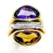 $2900 6.25Ct Yellow Gold Cabochon Amethyst Citrine and Diamond Ring 14Kt