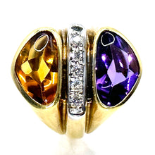 $2900 6.25Ct Yellow Gold Cabochon Amethyst Citrine and Diamond Ring 14Kt