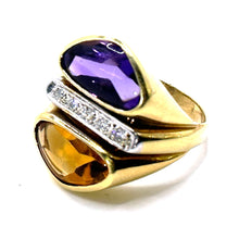$2900 6.25Ct Yellow Gold Cabochon Amethyst Citrine and Diamond Ring 14Kt