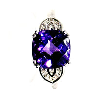 $1900 2.10Ct White Gold Cushion Amethyst and Diamond Ring 14Kt
