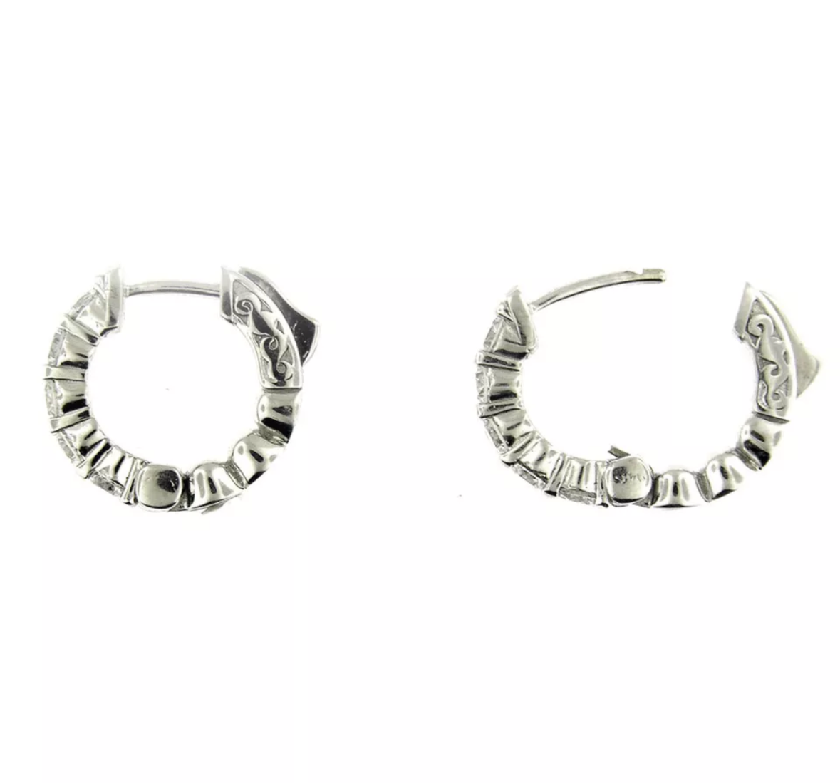 $4200  1.65 Ct  Diamond Hoop Haggie  Earrings 14 Kt White Gold