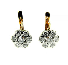 $12.500  3.10 Ct Rose Gold Diamond Russian Style Cluster Hanging Earrings 14Kt