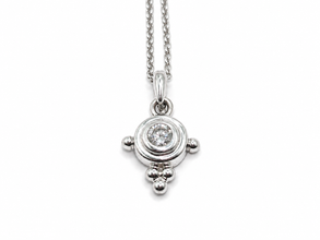 0.15Ct Diamond Cross Pendant Vintage 16in Chain 14K White Gold Bezel Set