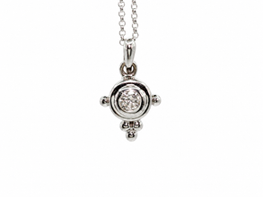0.15Ct Diamond Cross Pendant Vintage 16in Chain 14K White Gold Bezel Set