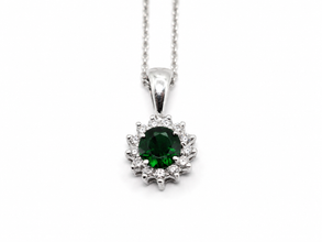 0.90Ct Natural Emerald Diamond Halo Pendant 18in 14K White Gold Necklace