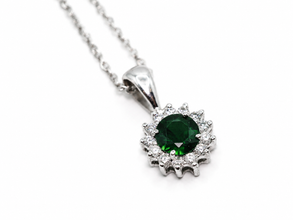 0.90Ct Natural Emerald Diamond Halo Pendant 18in 14K White Gold Necklace