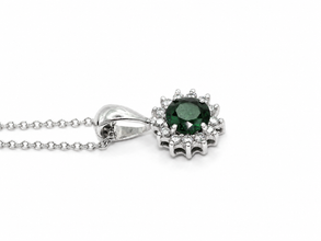 0.90Ct Natural Emerald Diamond Halo Pendant 18in 14K White Gold Necklace