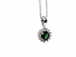0.90Ct Natural Emerald Diamond Halo Pendant 18in 14K White Gold Necklace