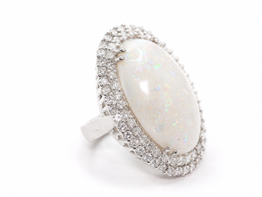 18.77Ct Natural White Opal Diamond Double Halo Cocktail Ring 14K White Gold