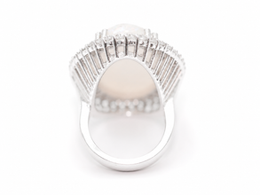 18.77Ct Natural White Opal Diamond Double Halo Cocktail Ring 14K White Gold