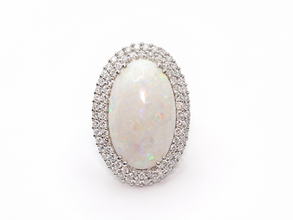 18.77Ct Natural White Opal Diamond Double Halo Cocktail Ring 14K White Gold