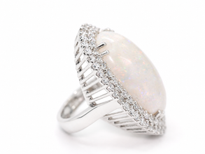18.77Ct Natural White Opal Diamond Double Halo Cocktail Ring 14K White Gold