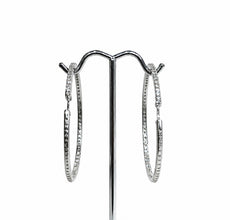 14KT White Gold Inside-Out Diamond Hoop Earrings 3.75 CTW Natural Diamonds