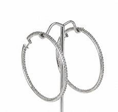 14KT White Gold Inside-Out Diamond Hoop Earrings 3.75 CTW Natural Diamonds
