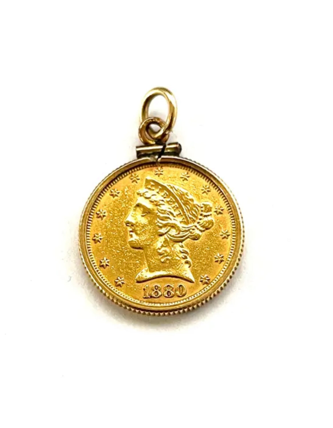 1880 Liberty Gold Half Eagle $5 Coin - Rare Gold Coin Pendant