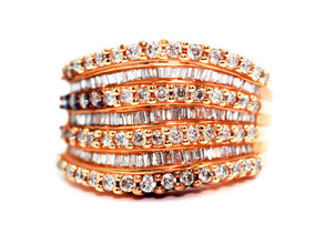 1.60 Ct Rose Gold Natural Baguette and Round Diamond Anniversary Ring