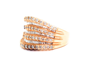 1.60 Ct Rose Gold Natural Baguette and Round Diamond Anniversary Ring
