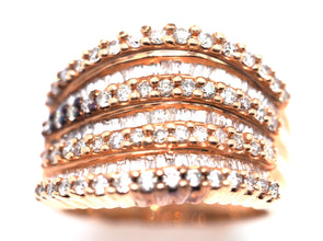 1.60 Ct Rose Gold Natural Baguette and Round Diamond Anniversary Ring