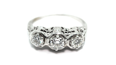 1950's Antique Style 14 KT White Gold 0.84 Ct Natural Diamond Filigree Women's Ring
