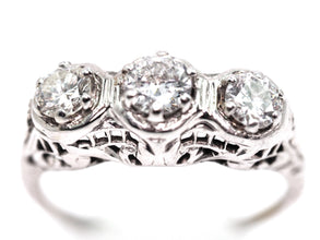 1950's Antique Style 14 KT White Gold 0.84 Ct Natural Diamond Filigree Women's Ring