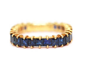 2.80 Ct Yellow Gold Square Natural Sapphire Eternity Wedding Band Ring 18KT