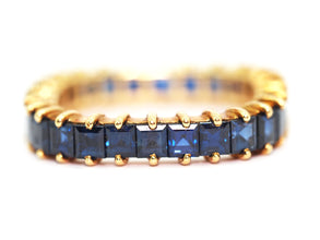 2.80 Ct Yellow Gold Square Natural Sapphire Eternity Wedding Band Ring 18KT
