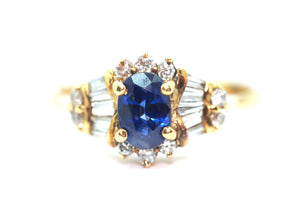 0.85Ct Yellow Gold Natural Sapphire and Diamond Baguette Fashion Ring 18Kt