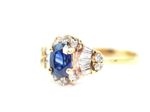 0.85Ct Yellow Gold Natural Sapphire and Diamond Baguette Fashion Ring 18Kt