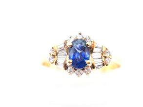 0.85Ct Yellow Gold Natural Sapphire and Diamond Baguette Fashion Ring 18Kt