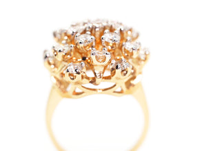 2.50 Ct Natural Diamond Yellow Gold Abstract Flower Cocktail Ring 14kt