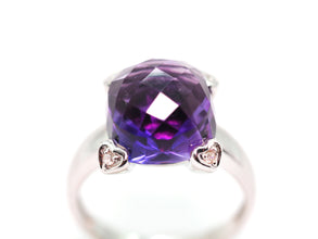 7.02 Ct White Gold and Cushion Cut Amethyst and Natural Diamond Ring 14Kt
