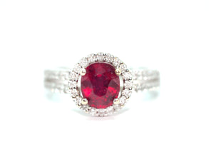 2.59Ct Natural Ruby and Diamond Halo Ring 14 Kt White Gold