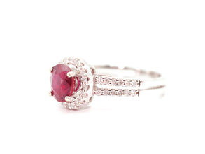 2.59Ct Natural Ruby and Diamond Halo Ring 14 Kt White Gold