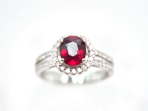 2.59Ct Natural Ruby and Diamond Halo Ring 14 Kt White Gold
