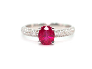 1.77Ct Natural Ruby and Diamond Pave Set Ring 18Kt White Gold