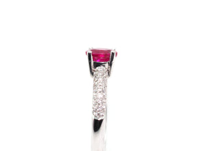 1.77Ct Natural Ruby and Diamond Pave Set Ring 18Kt White Gold