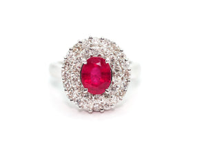 2.67Ct White Gold and Natural Ruby Two Row Diamond Ring 14Kt White Gold
