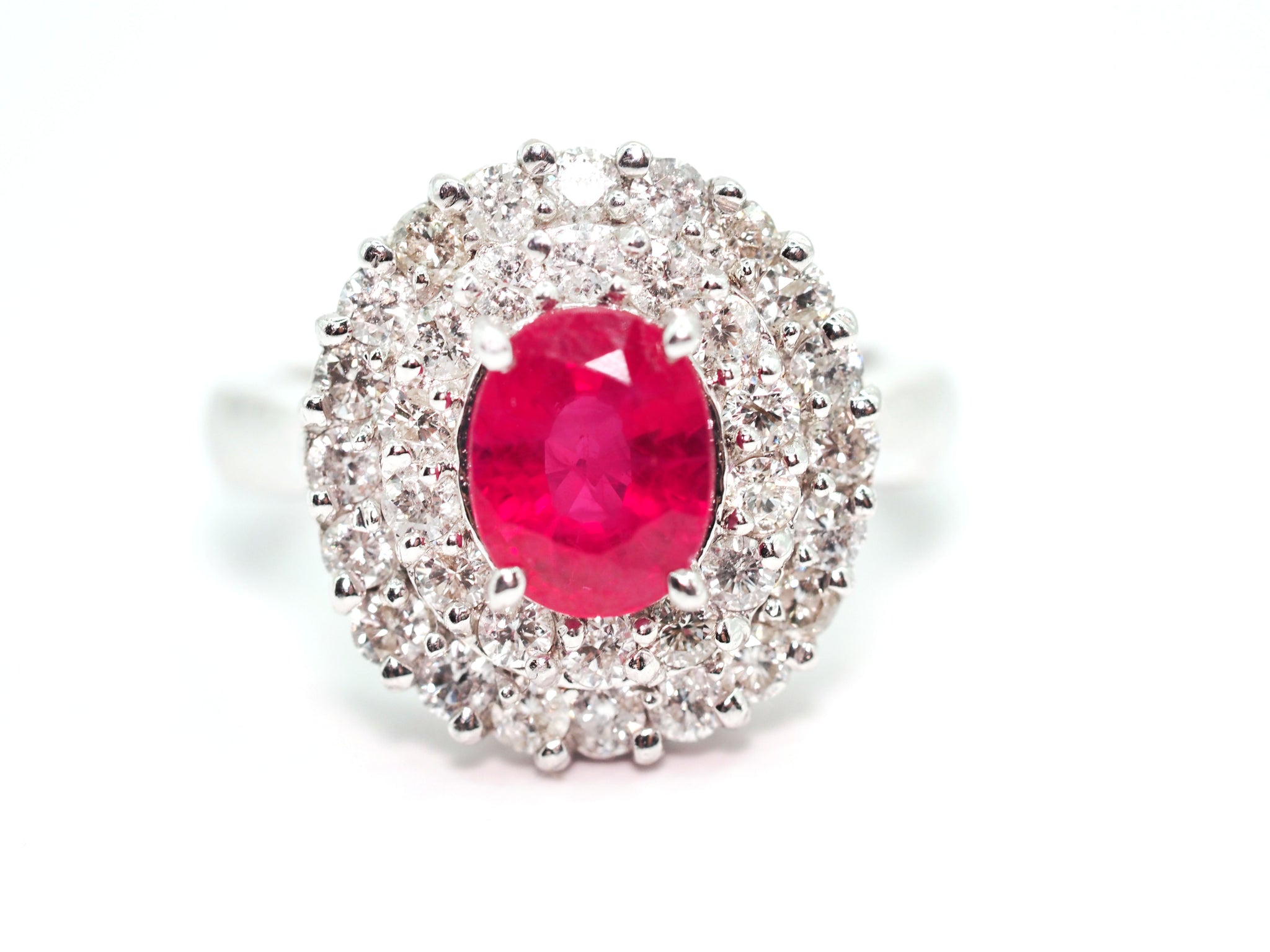 2.67Ct White Gold and Natural Ruby Two Row Diamond Ring 14Kt White Gold
