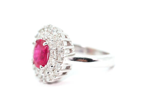 2.67Ct White Gold and Natural Ruby Two Row Diamond Ring 14Kt White Gold