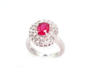 2.67Ct White Gold and Natural Ruby Two Row Diamond Ring 14Kt White Gold