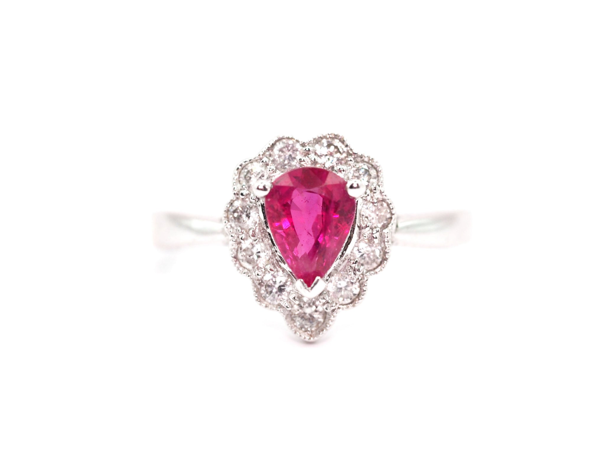1.125ct Natural Burma Ruby and Diamond Halo 18kt White Gold Ring