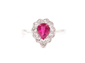 1.125ct Natural Burma Ruby and Diamond Halo 18kt White Gold Ring