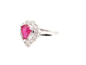 1.125ct Natural Burma Ruby and Diamond Halo 18kt White Gold Ring