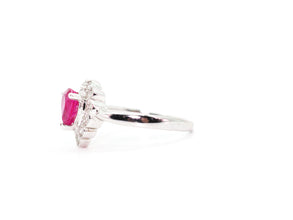 1.125ct Natural Burma Ruby and Diamond Halo 18kt White Gold Ring