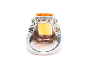 21.10Ct White Gold Natural Multifaceted Citrine and Diamond Cocktail Ring 14Kt